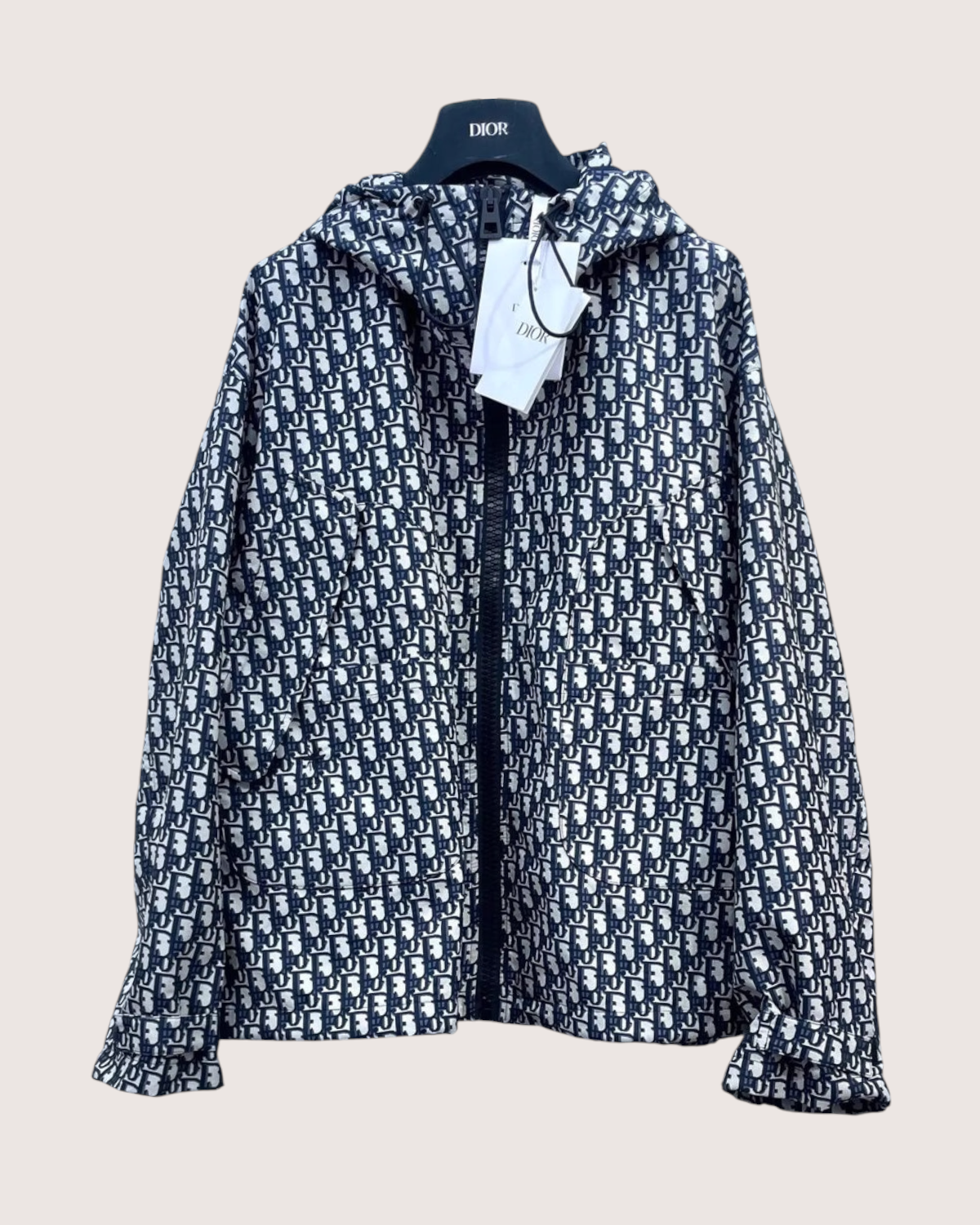Christian Dior Monogram Zip-Up Hooded Jacket Blue, Beige/Ecru FR 36