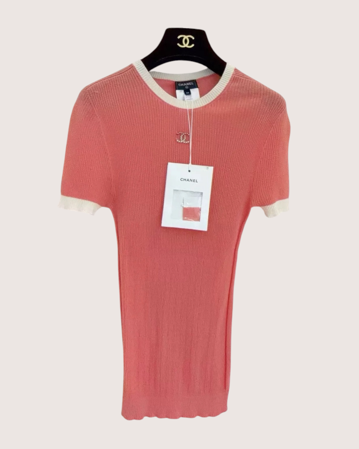 Chanel 22P CC Knit Short-Sleeve Top Orange FR 34