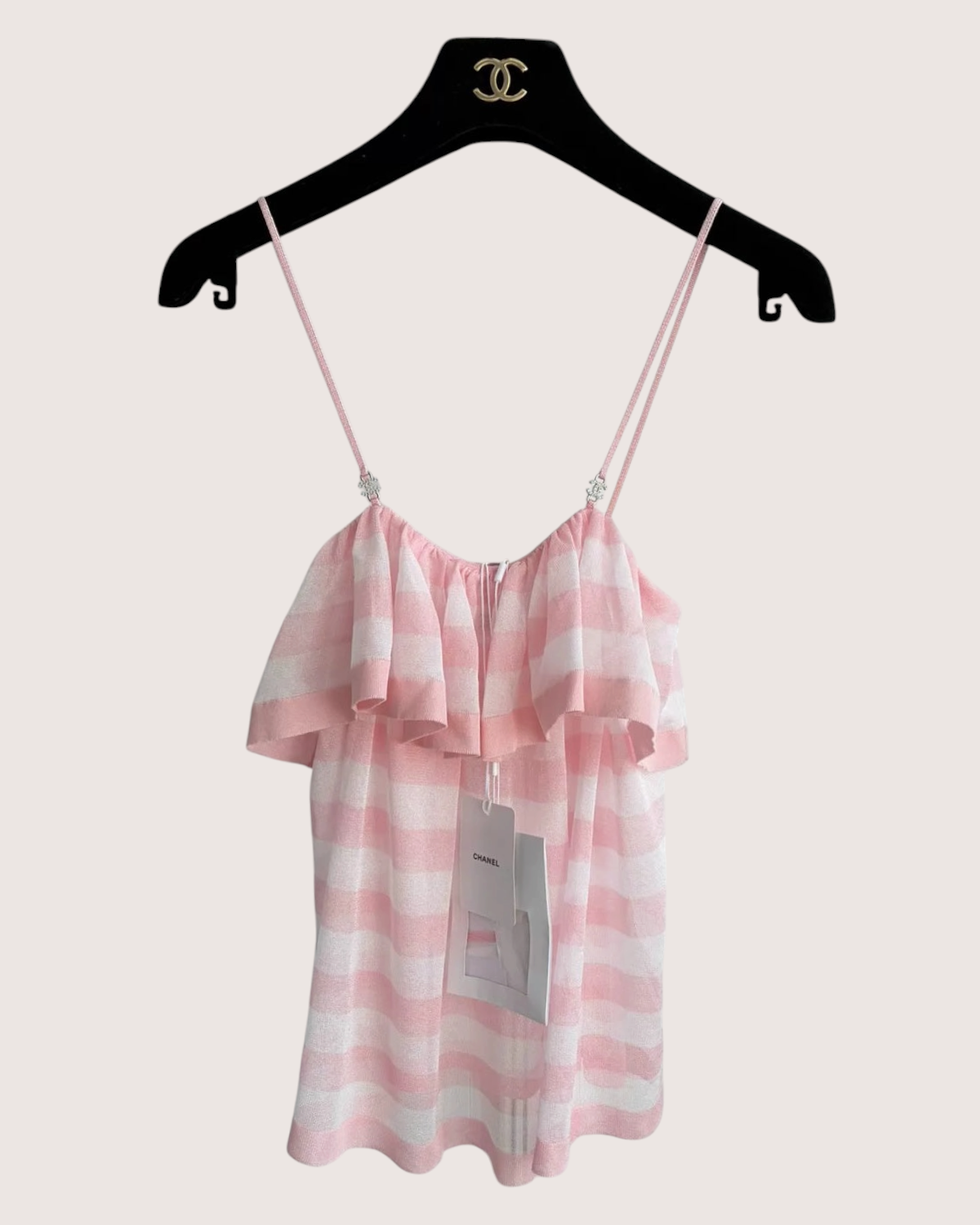 Chanel 24S Striped Tiered Camisole Pink, White FR 36