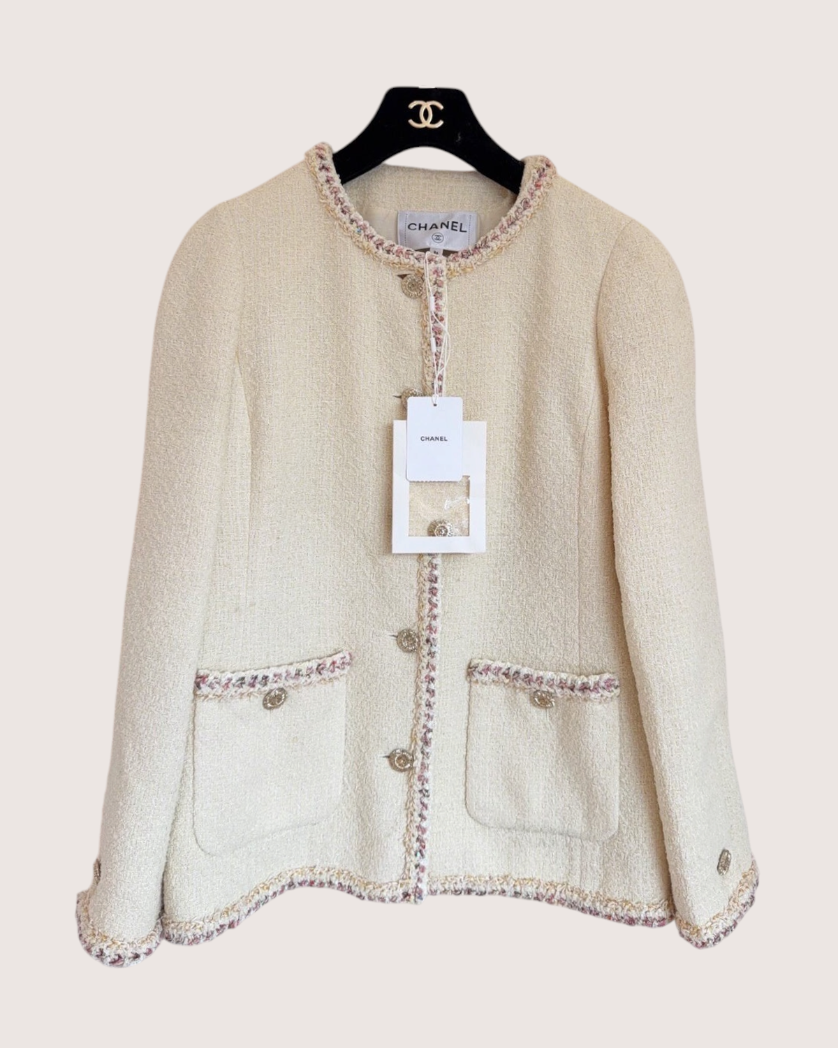 Chanel 26C Two-Pocket Tweed Jacket Beige/Ecru, Pink FR 36