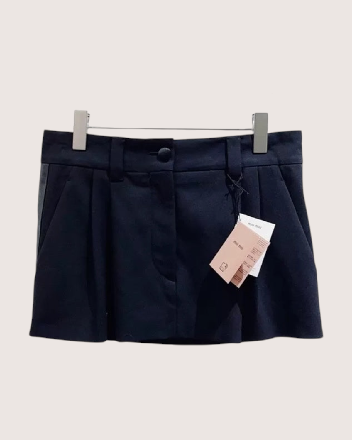 Miu Miu Wool Logo Pleated Mini Skirt Navy FR 38