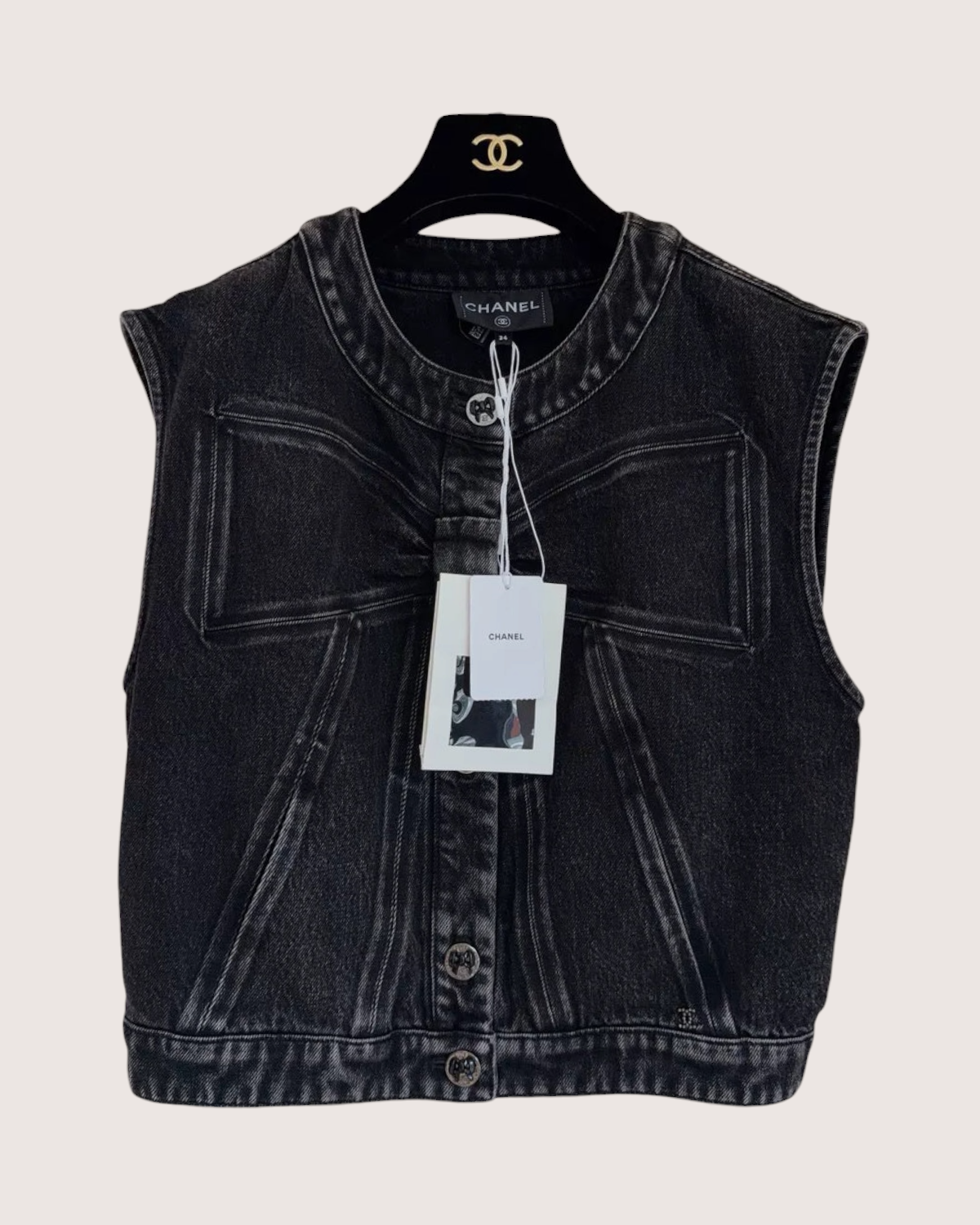 Chanel 25K Cropped Denim Vest Black, Grey FR 34