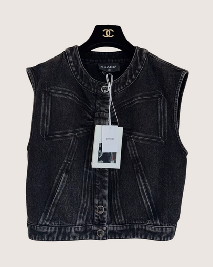 Chanel 25K Cropped Denim Vest Black, Grey FR 34