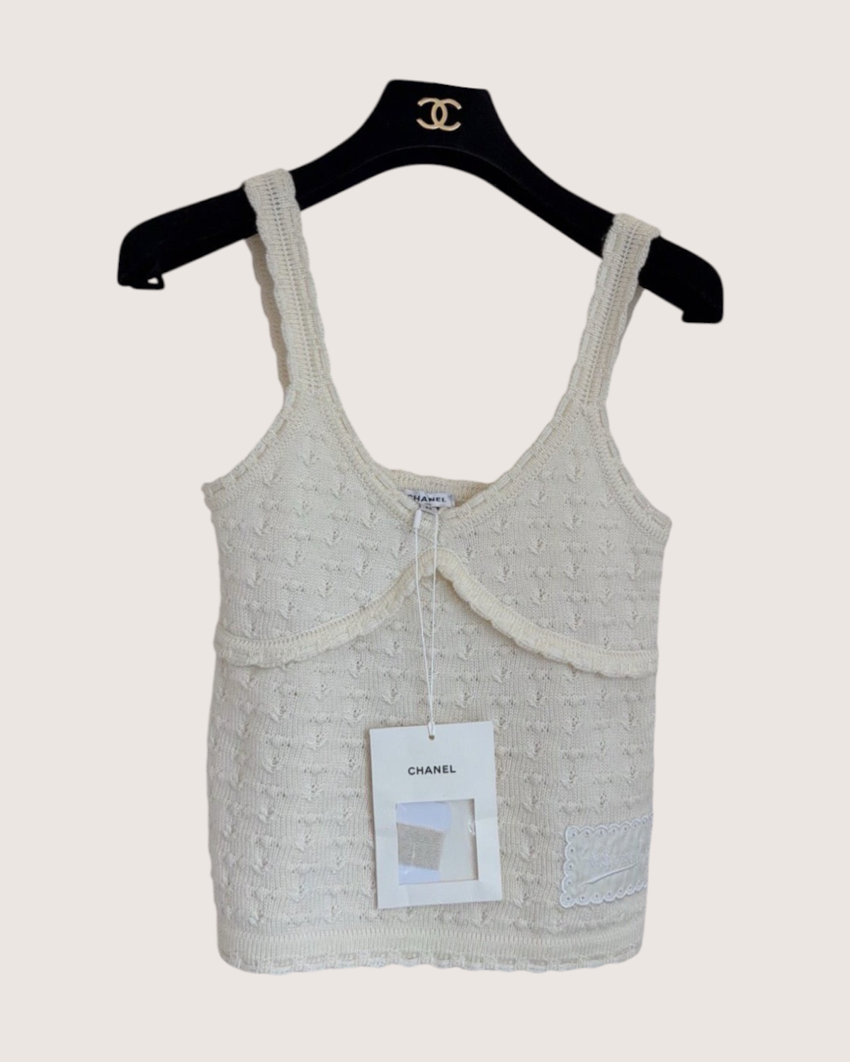Chanel 25P Pointelle Top Beige/Ecru FR 36
