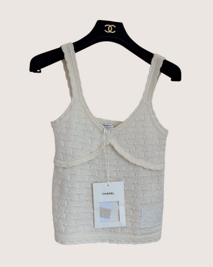 Chanel 25P Pointelle Top Beige/Ecru FR 36