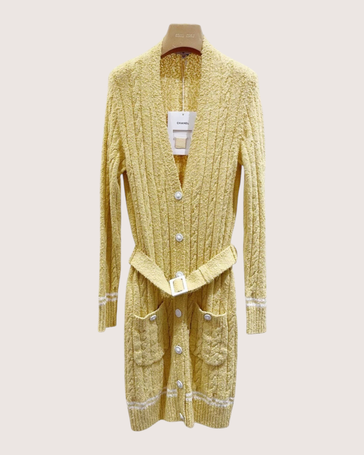 Chanel 22P Bouclé Cardigan Yellow, White FR 34