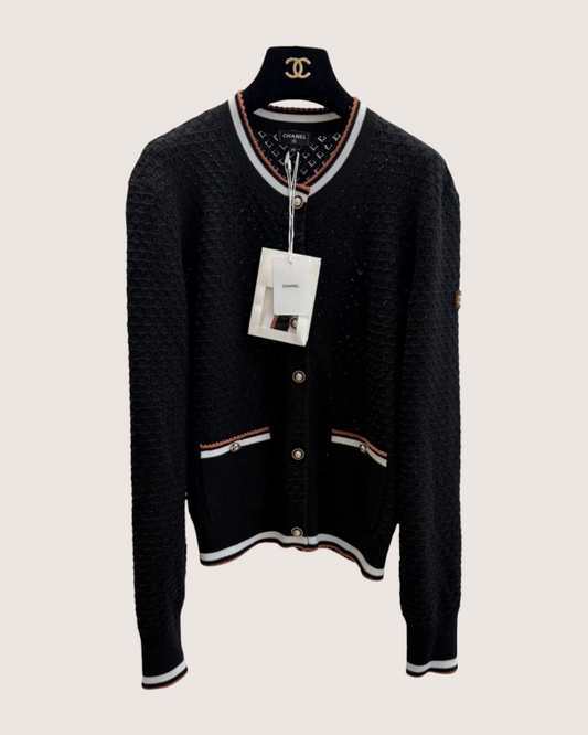 Chanel 26C Pointelle Cardigan - Black, White, Orange