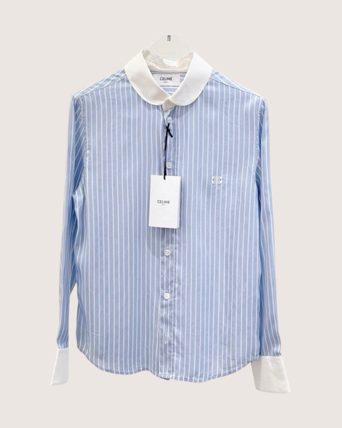 Celine Striped Silk Shirt Blue, White FR 34