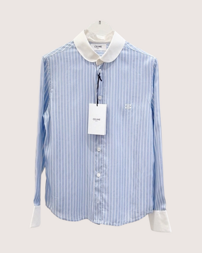 Celine Striped Silk Shirt Blue, White FR 34