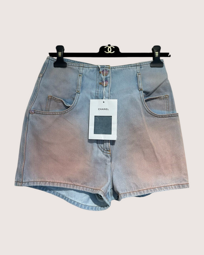 Chanel 24C High-Waist Denim Shorts Blue, Pink FR 38