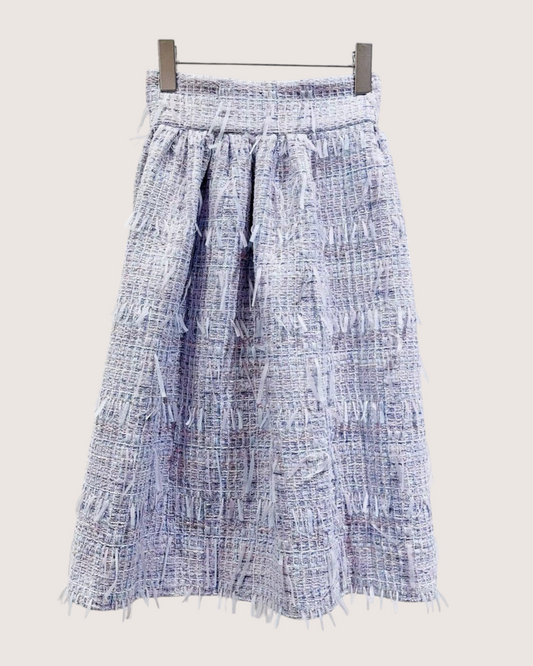 Chanel 18P Fringe Tweed Mid-Length Skirt Purple, White, Blue, Multicolor FR 34
