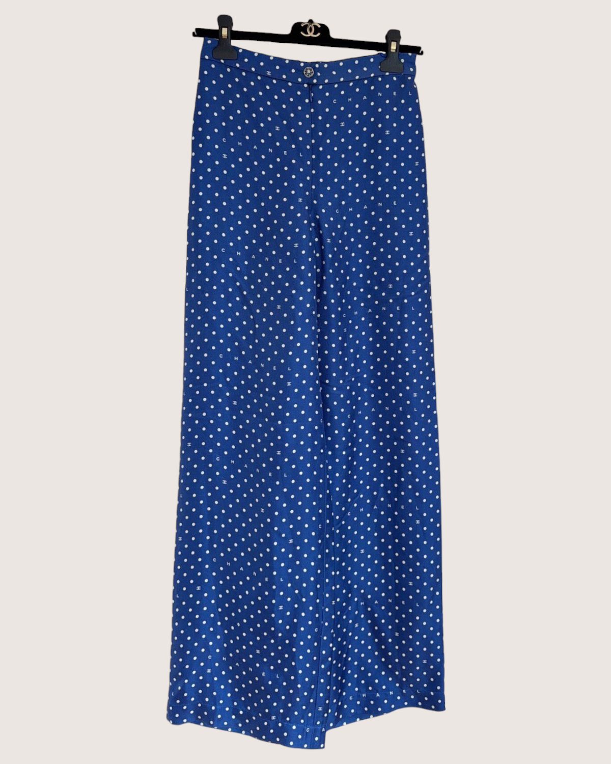 Chanel 24P Polka-Dot Wide-Leg Trousers Blue, White FR 34