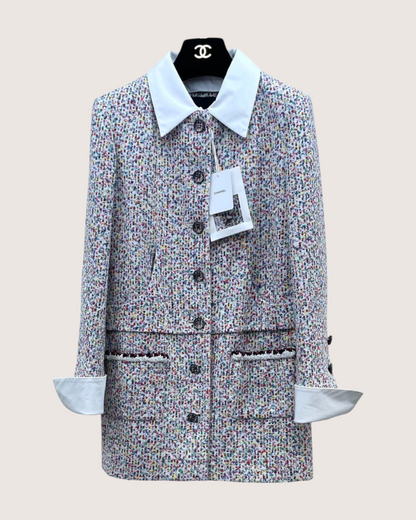Chanel 25C Sequin Tweed Jacket White, Multicolor FR 34
