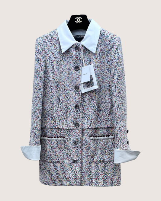 Chanel 25C Sequin Tweed Jacket White, Multicolor FR 34