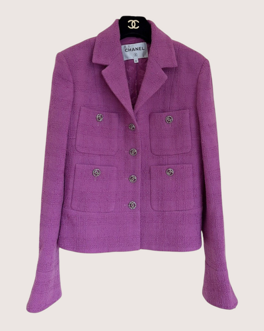 Chanel 23B Four-Pocket Tweed Jacket Purple FR 36