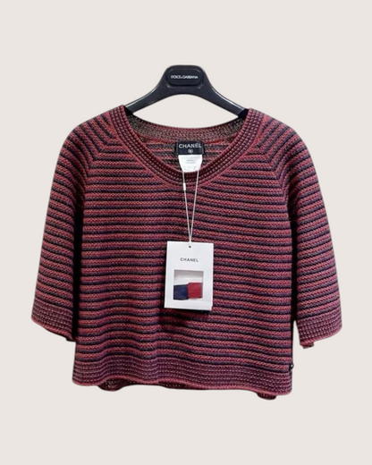 Chanel Striped Cropped Sweater Red, Navy, Multicolor FR 36