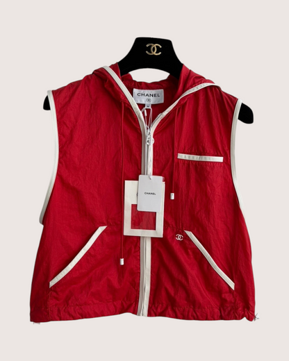 Chanel 26M Coco Beach Hooded Vest Red, Beige/Ecru FR 36
