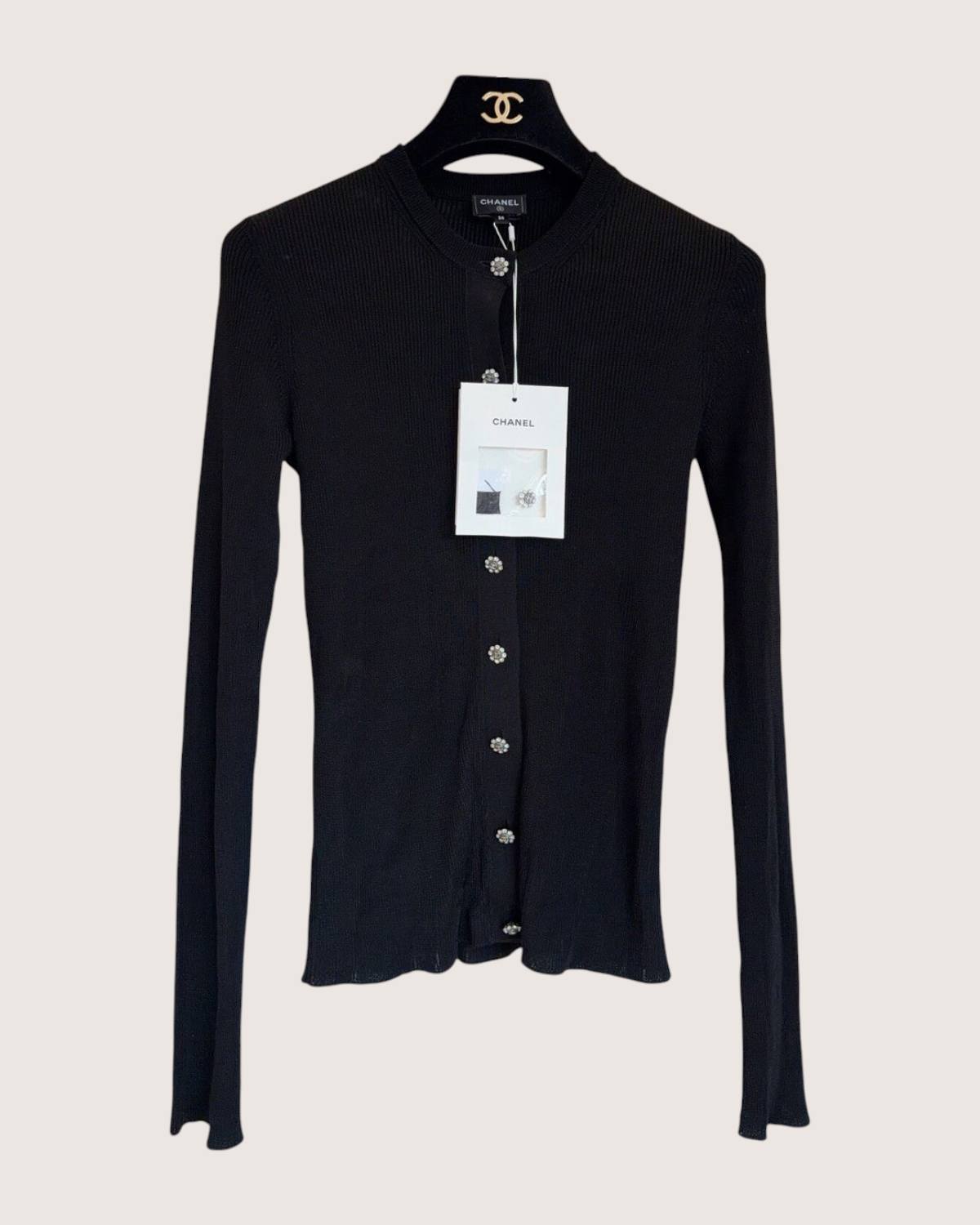 Chanel 26A CC Ribbed Cardigan Black FR 36