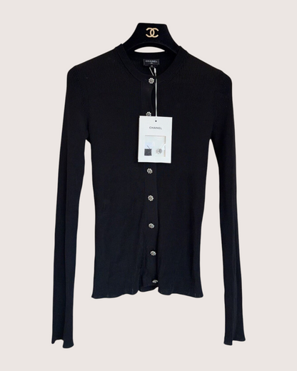 Chanel 26A CC Ribbed Cardigan Black FR 36