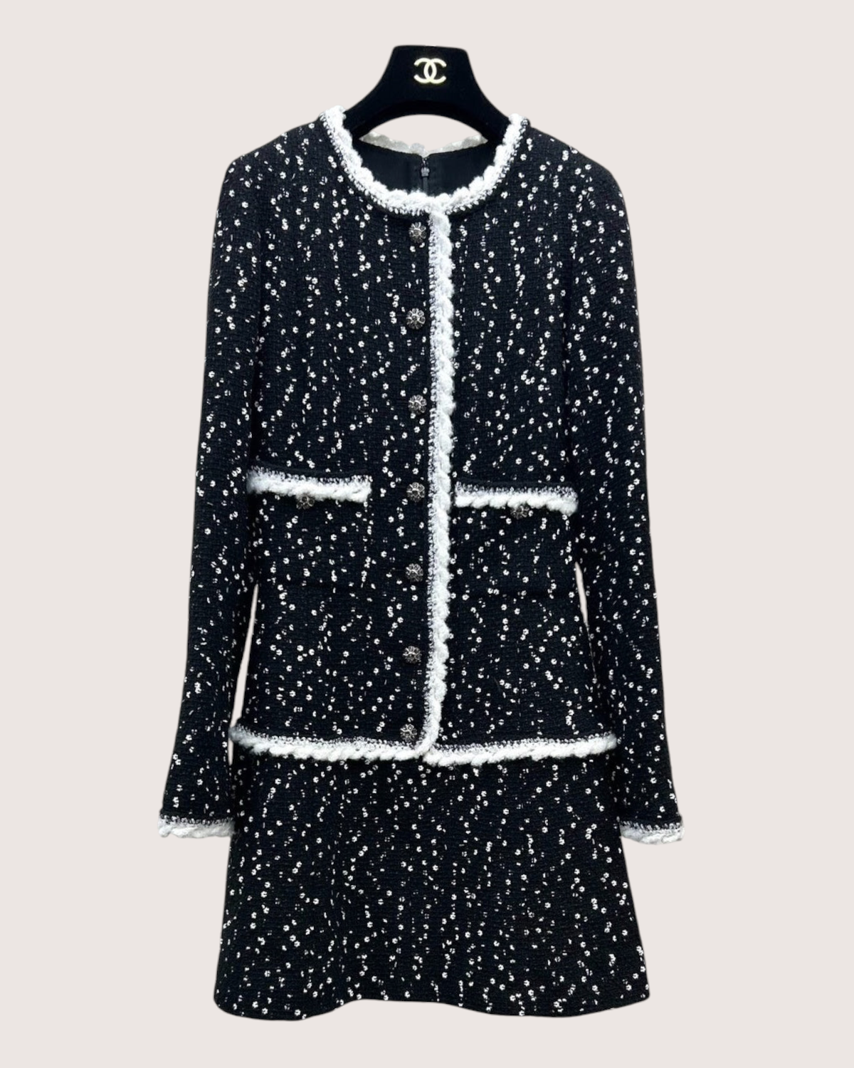 Chanel 23K Tweed Sequin Mini Dress Black, White FR 34