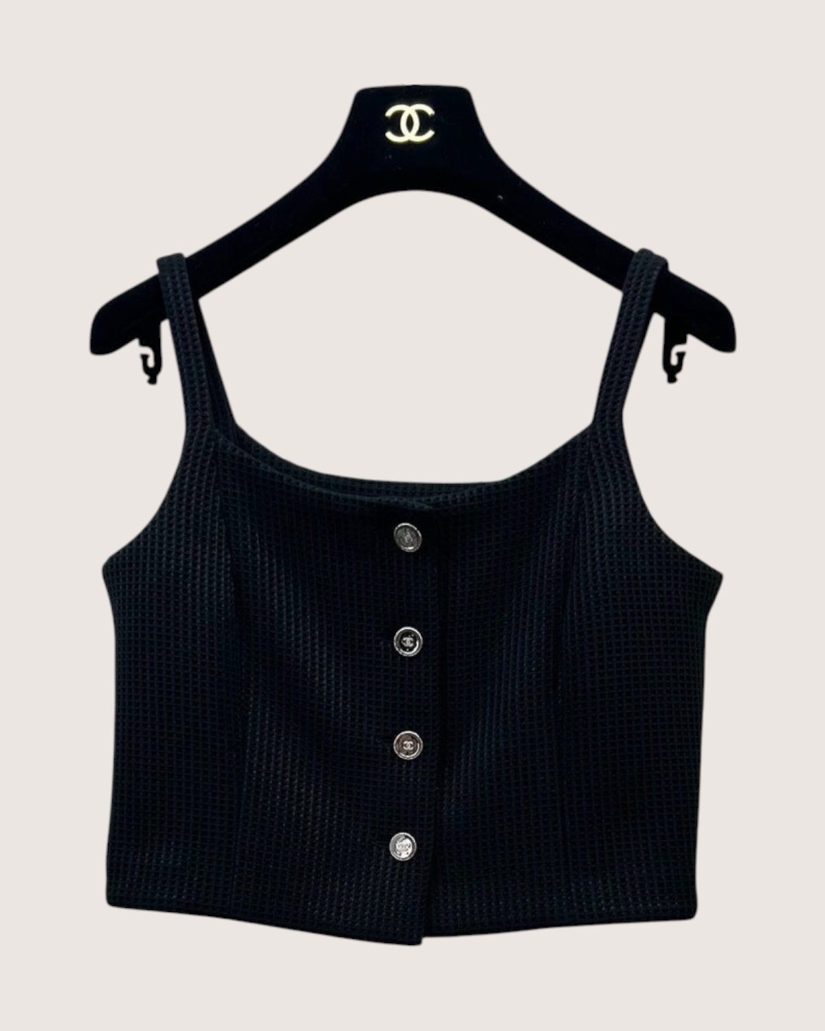 Chanel 25C Waffle Cropped Top Black FR 38