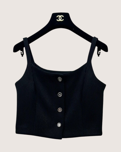 Chanel 25C Waffle Cropped Top Black FR 38
