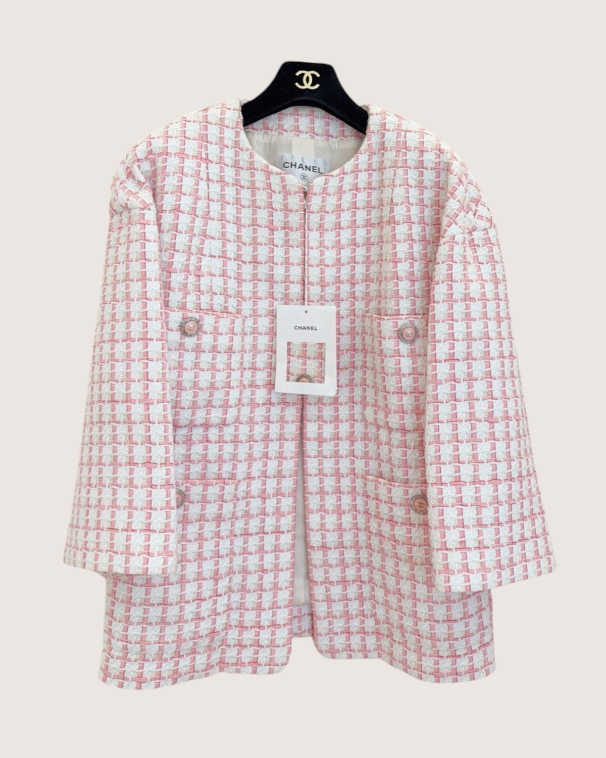 Chanel 22S Four-Pocket Tweed Jacket Pink, White FR 36