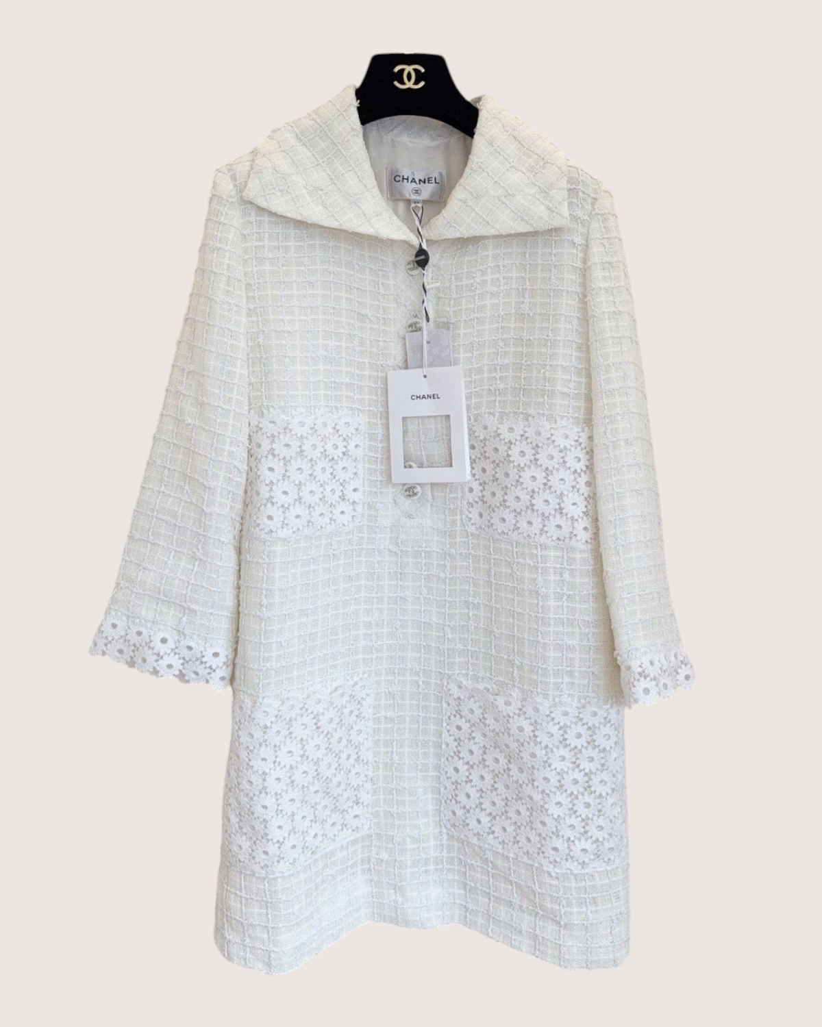 Chanel 21C Floral Lace Tweed Mini Dress White FR 36