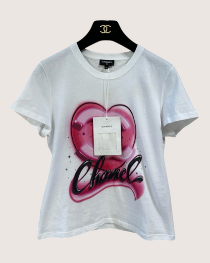 Chanel 23N Coco Neige Heart CC T-Shirt White, Pink, Black FR 36