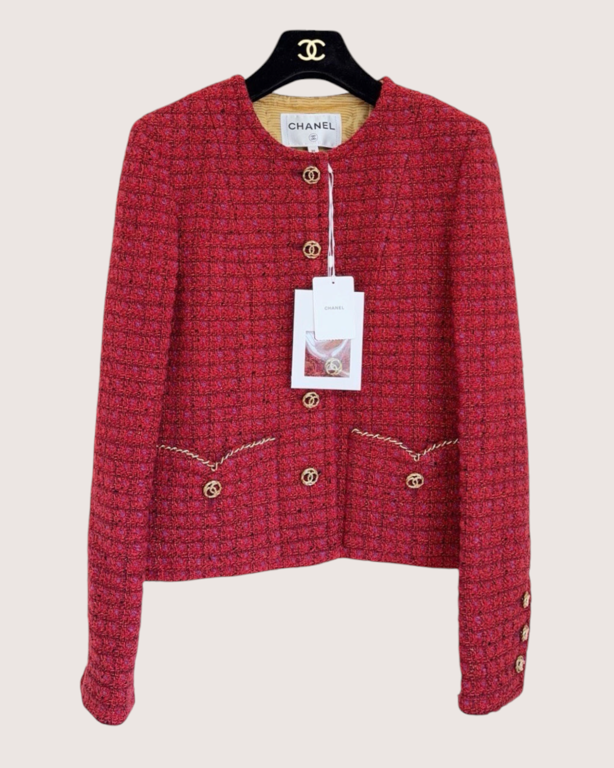 Chanel 23B Tweed Jacket Red, Purple, Multicolor FR 36