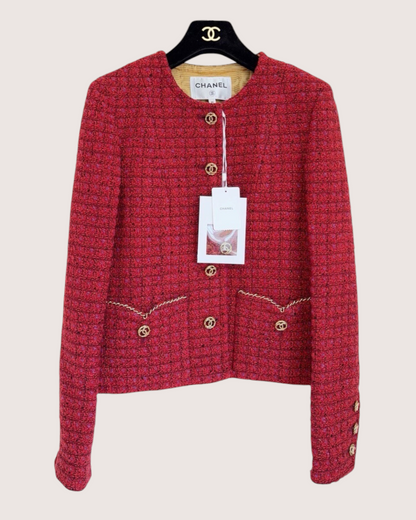 Chanel 23B Tweed Jacket Red, Purple, Multicolor FR 36