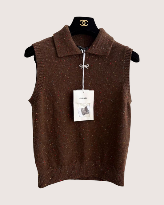 Chanel 25N Coco Neige Bow Cashmere Vest - Brown, Multicolor
