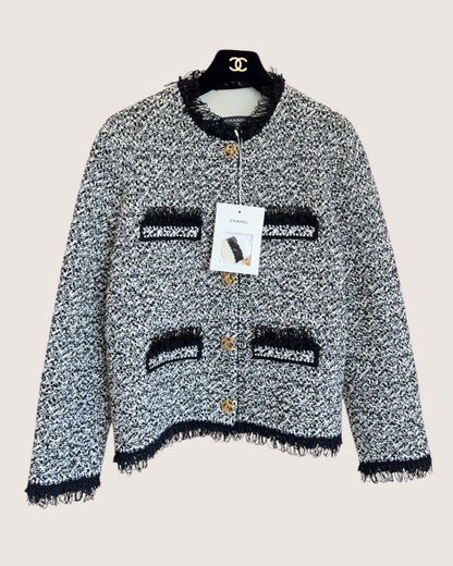 Chanel 26A Fringe-Trim Jacket Black, White FR 40