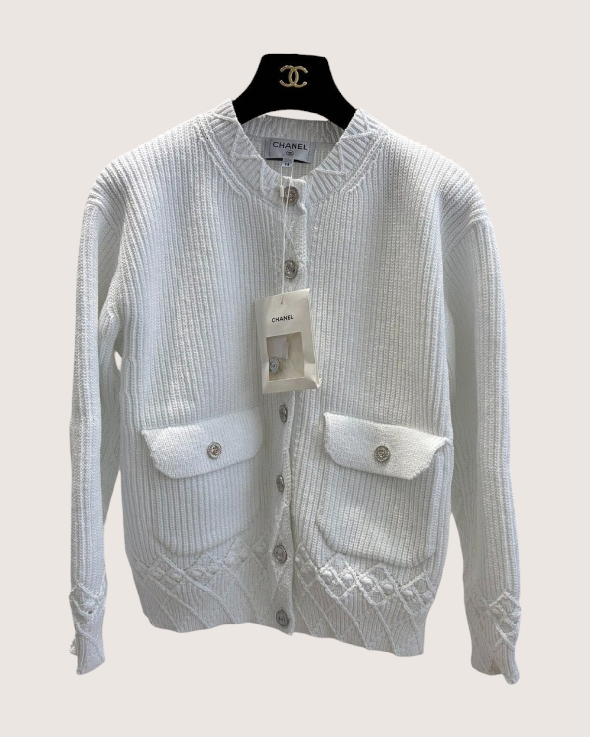 Chanel 25P Knit Pocket Cardigan White FR 38