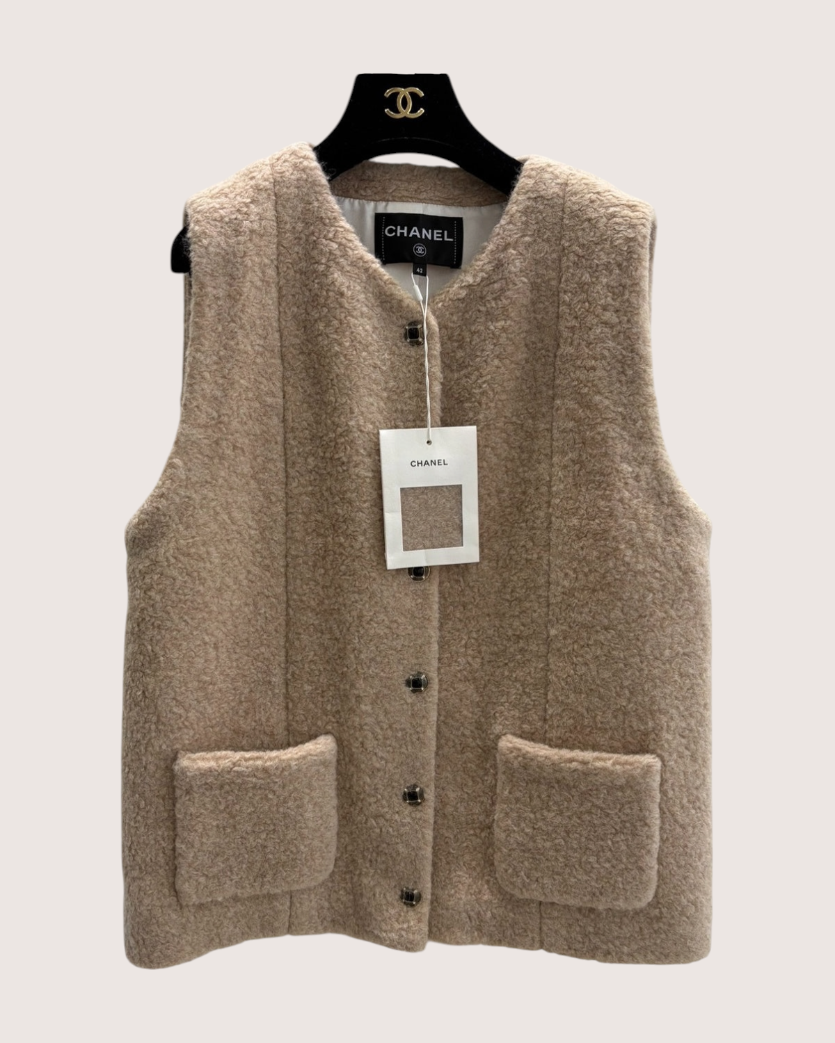 Chanel 25N Coco Neige Shearling Vest Beige/Ecru FR 42