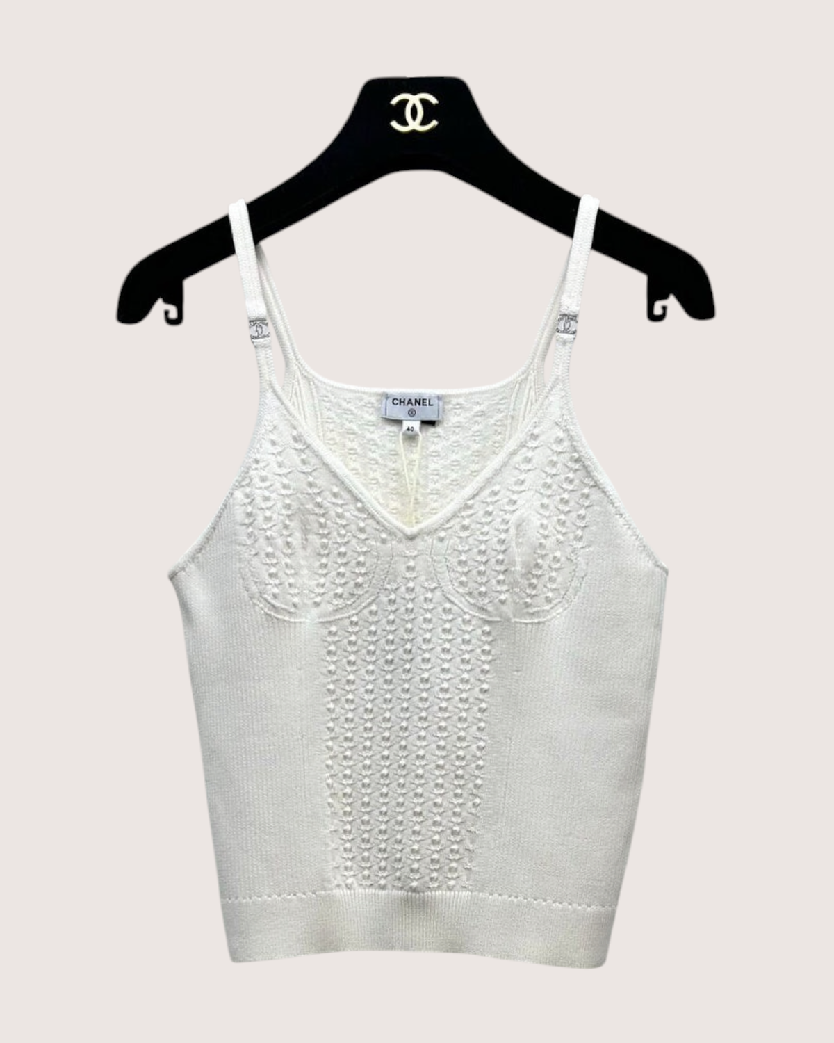 Chanel 25S Crystal CC Camisole Top White