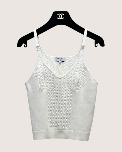 Chanel 25S Crystal CC Camisole Top White
