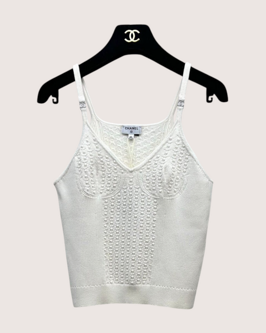 Chanel 25S Crystal CC Camisole Top White