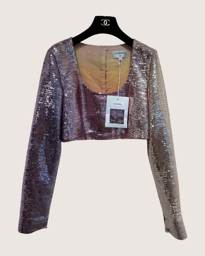Chanel 24C Sequin Cropped Long-Sleeve Crop Top