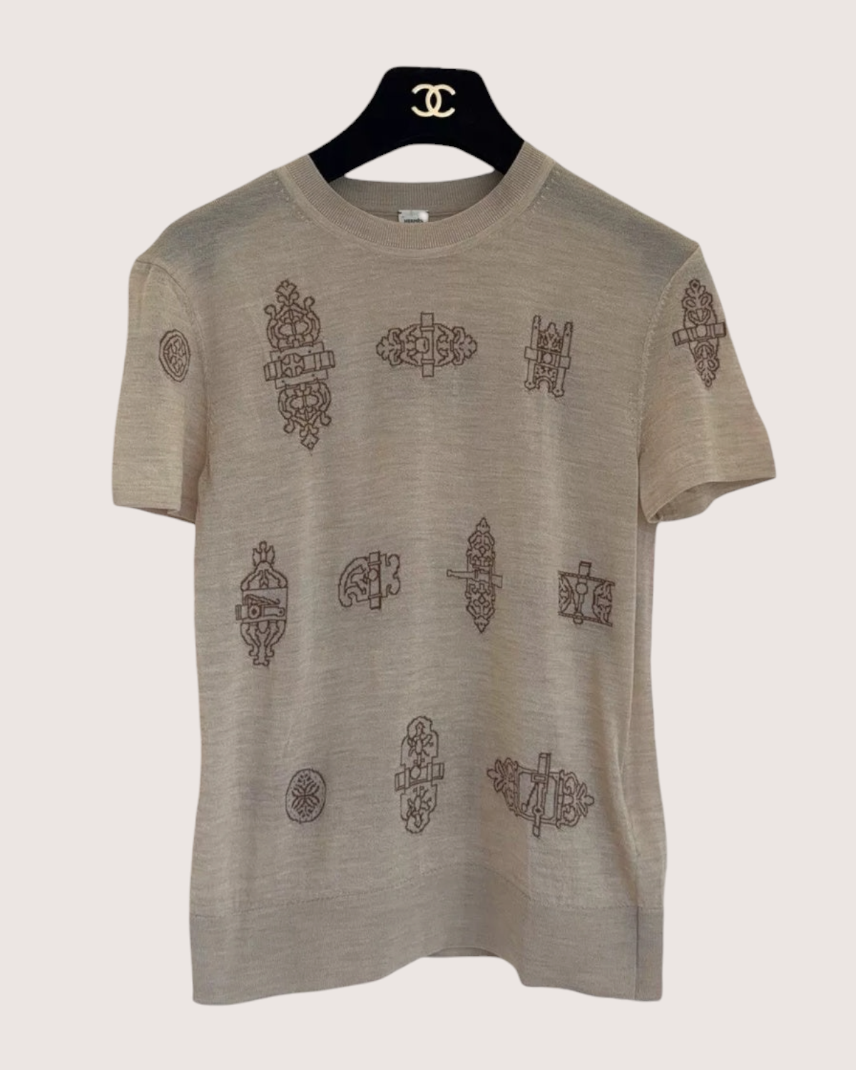 Hermès Wool Embroidered Sweater Beige/Ecru, Brown FR 34