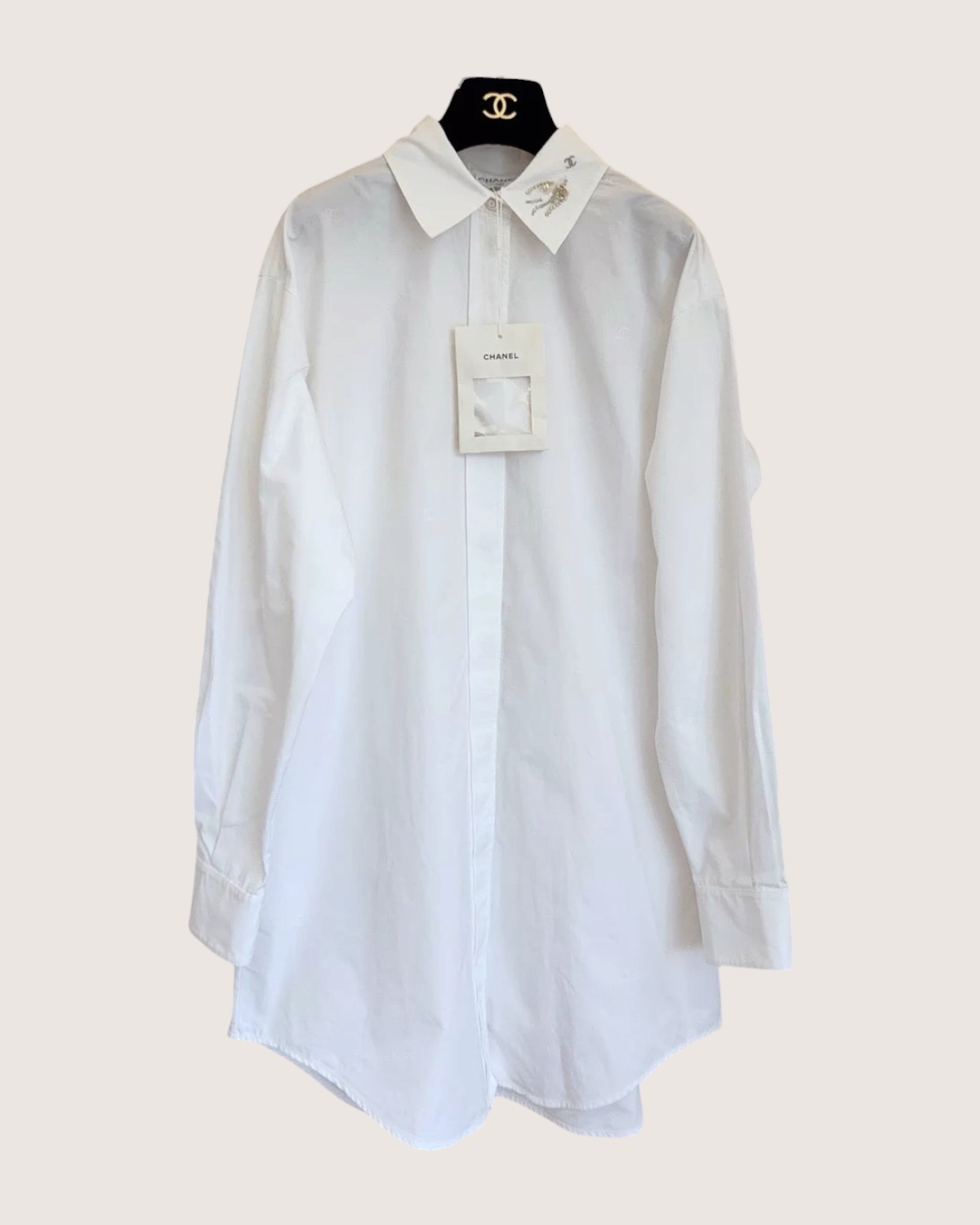 Chanel 25S Sequin Bird Logo Shirt White FR 34