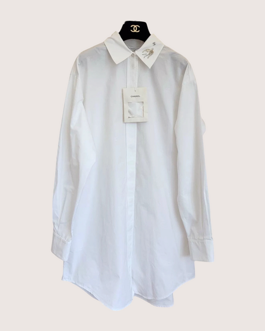 Chanel 25S Sequin Bird Logo Shirt - White