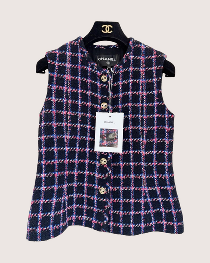 Chanel 24P Plaid Tweed Vest Black, Pink, Multicolor FR 36