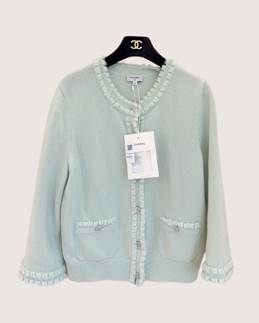 Chanel 25S Cashmere Four-Pocket Cardigan Green FR 36