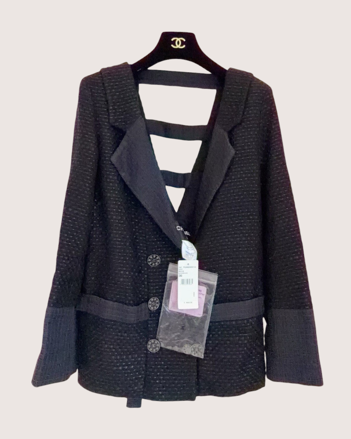 Chanel 16C Tweed Double-Breasted Jacket Black, Grey FR 36