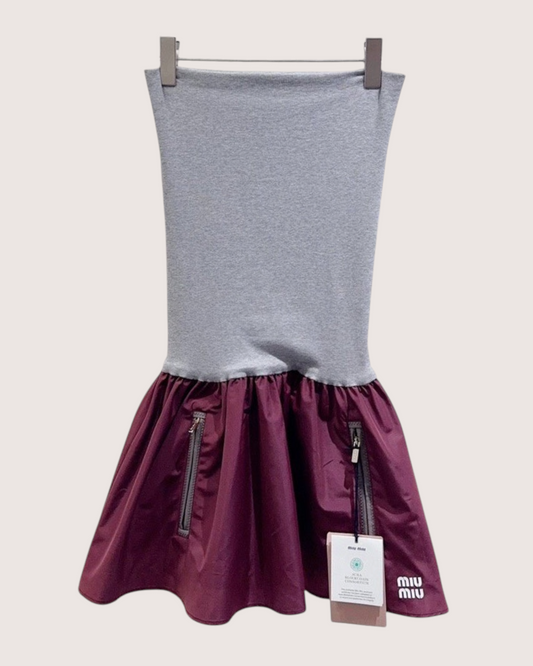 Miu Miu Colorblock Zip-Pocket Mini Dress Burgundy, Grey FR 36