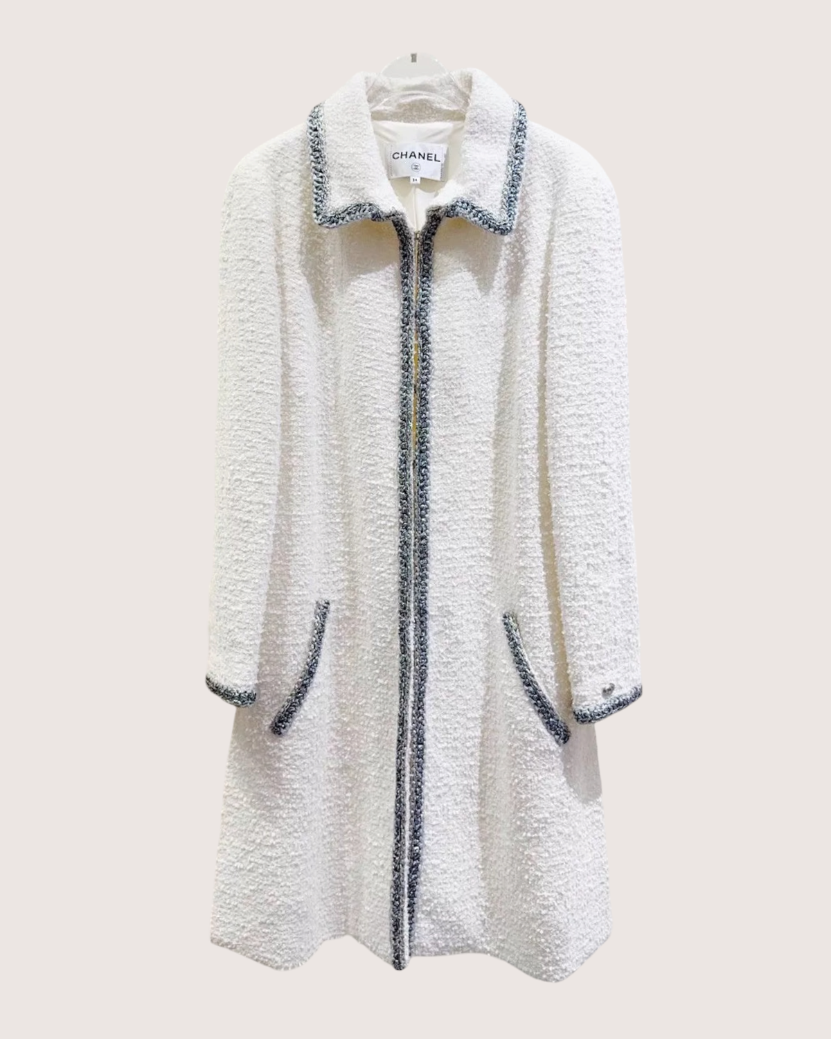 Chanel 20S Tweed Coat White, Grey FR 34