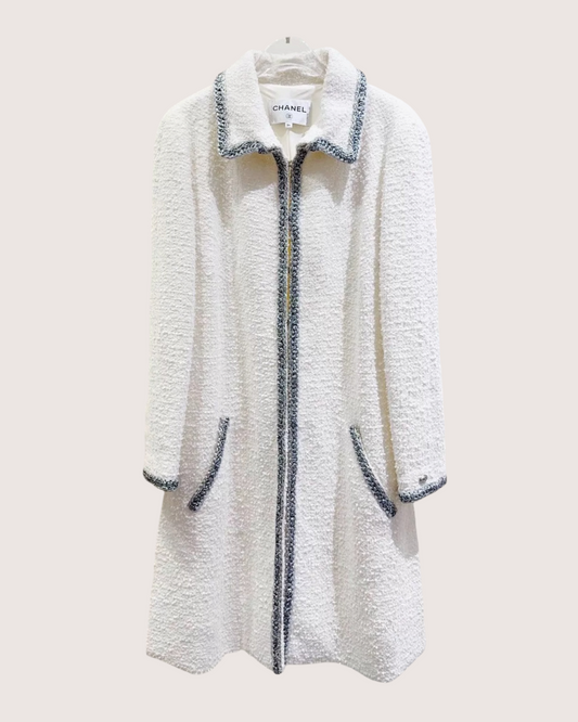 Chanel 20S Tweed Coat White, Grey FR 34