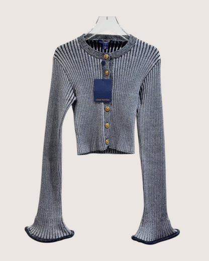 Louis Vuitton Wool Cropped Ribbed Cardigan Grey, Navy FR 36