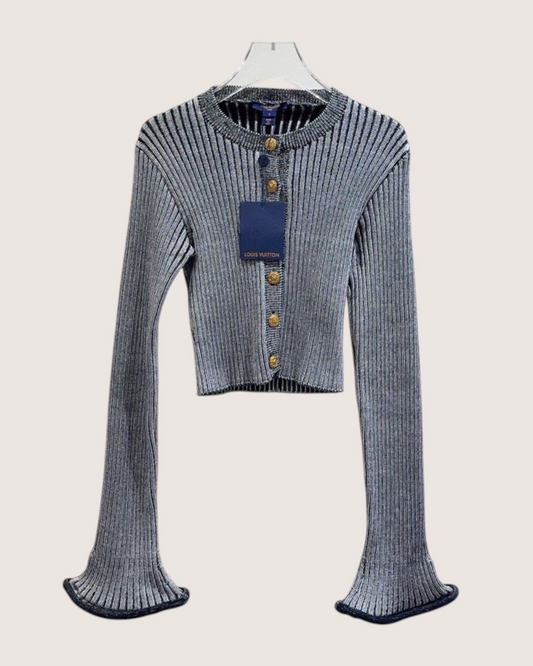 Louis Vuitton Wool Cropped Ribbed Cardigan Grey, Navy FR 36